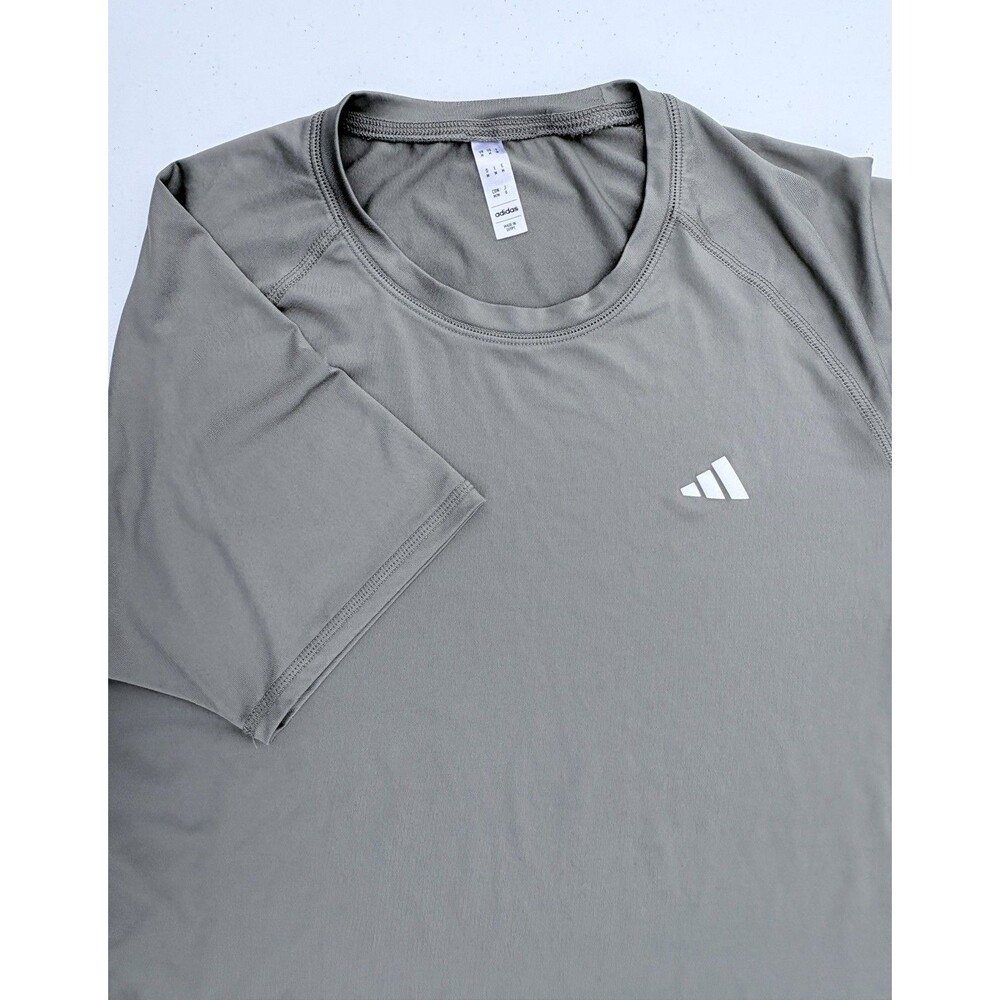 Adidas T-Shirt Men’s Med Gray Green Running Short Sleeve Casual Workout Perform